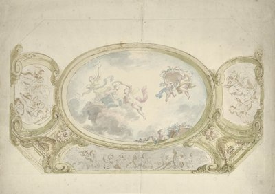 Design for a Ceiling Painting: Oval with Allegorical Scene, Surrounded by Scenes with Putti by Dionys van Nijmegen (possibly)