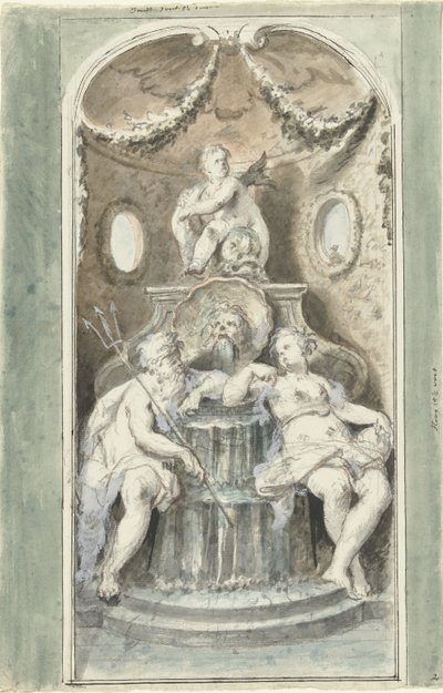 Design for a Decorative Painting with a Fountain by Dionys van Nijmegen