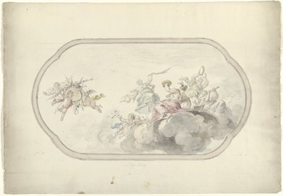 Design for a Ceiling Painting with Music-Making Women and Putti with Flower Basket as Allegory of Joy by Dionys van Nijmegen