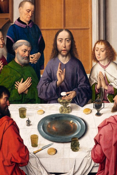 Parish Church (Parochiekerk Sint-Pieter). Painting. Last Supper. Dirk Bouts. 1464-1468. (Detail) Central Panel by Dirck Bouts