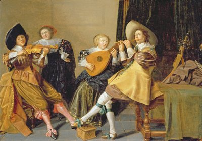 An Elegant Company Playing Music in an Interior by Dirck Hals