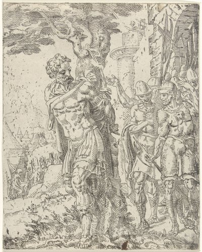 Achior Tied to a Tree by Dirck Volckertsz. Coornhert (attributed to)