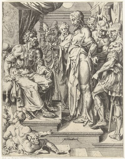 Christ before Herod (series title: The Fall and Redemption of Mankind through the Life and Passion of Christ) by Dirck Volckertsz. Coornhert (attributed to)
