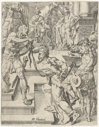 Christ Before Caiaphas (The Fall and Redemption of Mankind through the Life and Passion of Christ series) by Dirck Volckertsz. Coornhert (attributed to)