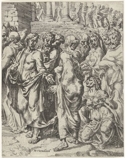 Healing of the Woman with the Issue of Blood by Dirck Volckertsz. Coornhert (attributed to)