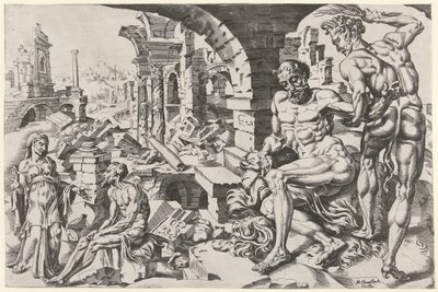 Job being scourged by Satan by Dirck Volckertsz. Coornhert (attributed to)