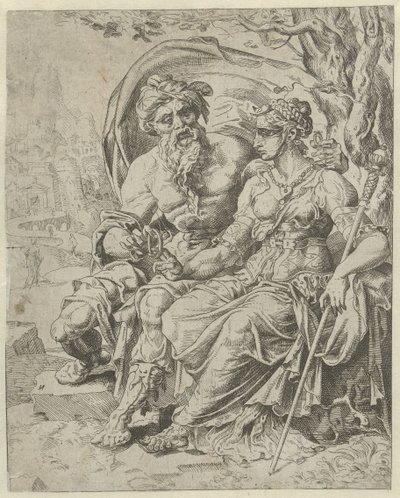 Judah Gives Tamar the Pledge (History of Judah and Tamar) by Dirck Volckertsz. Coornhert (attributed to)