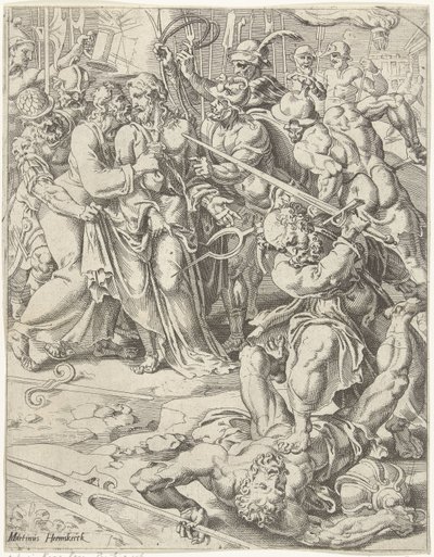 Judas Kiss and Arrest of Christ, Fall and Redemption of Mankind through the Life and Passion of Christ (series title) by Dirck Volckertsz. Coornhert (attributed to)