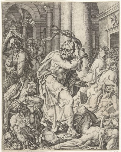 Expulsion of the Money Changers from the Temple (series title: The Fall and Redemption of Mankind through the Life and Passion of Christ) by Dirck Volckertsz. Coornhert (attributed to)