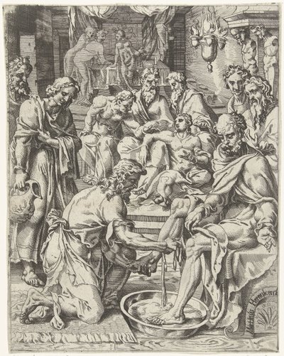Washing of the Feet Fall and Redemption of Mankind through the Life and Passion of Christ (series title) by Dirck Volckertsz. Coornhert (attributed to)