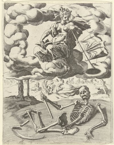 Fame Overcomes Death by Dirck Volckertsz. Coornhert (possibly)