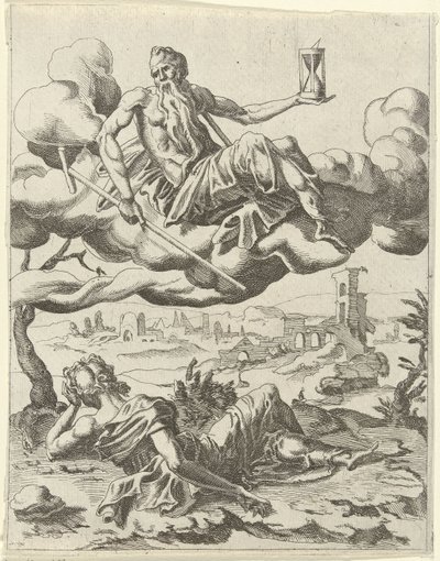Time Overcomes Fame Triumphs of Petrarch (series title) by Dirck Volckertsz. Coornhert (possibly)