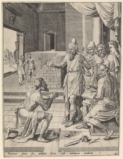 The King Forgiving His Servant His Debt by Dirck Volckertz Coornhert after Maerten van Heemskerck