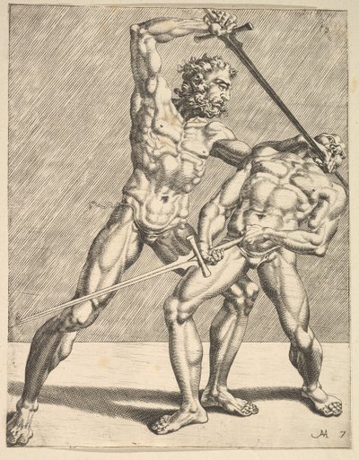 Two Fencers, from Fencers, plate 7, 1552 by Dirck Volkertsen Coornhert