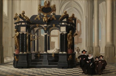 A Family beside the Tomb of Prince William I in the Nieuwe Kerk, Delft by Dirck van Delen