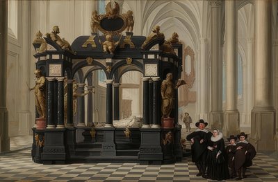 A Family at the Grave of Prince William I in the Nieuwe Kerk, Delft. 1645 by Dirck van Delen