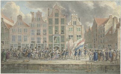 Anti-English Demonstration in Rotterdam, March 2, 1781 by Dirk Langendijk (signed by artist)