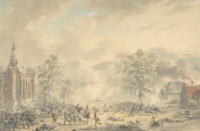 Battle Scene with Church at left by Dirk Langendijk