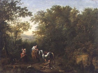 A Hawking Party in a Wooded Landscape by Dirk Maes