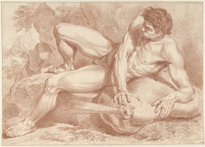 Reclining Male Nude on a Sack Blowing Air by Dirk Versteegh