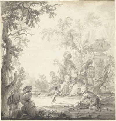 Design for a Mural Painting with Children and a Puppy by Dirk van der Aa