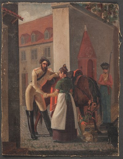 Street Scene. A Cavalryman Bidding Farewell to a Girl by Ditlev Blunck