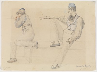 Two Italians on a Bench by the Harbor by Ditlev Blunck
