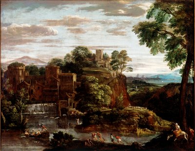 Landscape with Flight into Egypt. Painting by Domenico Zampieri dit Il Domenichino by Domenichino