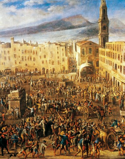 Piazza del Mercato in Naples, detail from the Revolt of Masaniello by Domenico (1612 75) Gargiulo