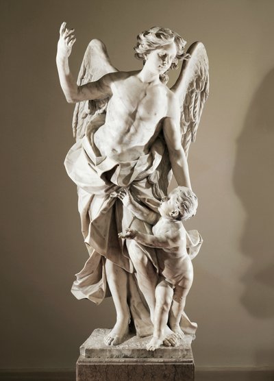 Guardian Angel, ca 1724, by Domenico Antonio Vaccaro, marble statue, anti-Sacristy of Basilica of San Paolo Maggiore, Naples, Campania, Italy by Domenico Antonio Vaccaro