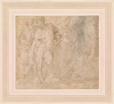 Standing Male Nude Among a Group of Figures, One of Them Reclining, ca. 1530-1540 by Domenico Beccafumi