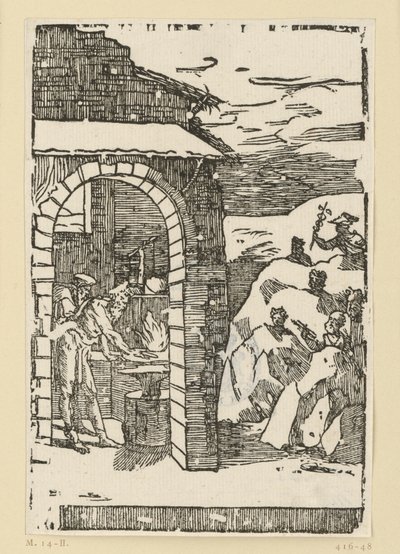 The Call of the Metals. Hephaestus (Vulcan) and a Scholar Stand by the Fire of a Forge, While Outside in the Rocks the Gods (as Representatives of the Metals) are Hidden: Saturn (Lead), Jupiter (Tin), Venus (Copper), Luna (Silver), Mercury (Quicksilver) by Domenico Beccafumi