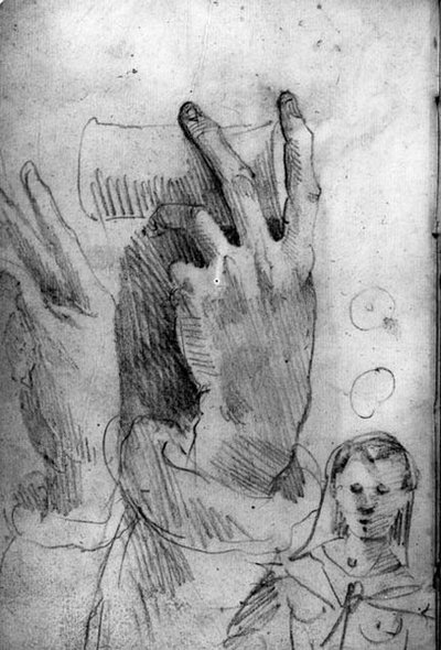 Studies of a hand and a woman by Domenico Beccafumi