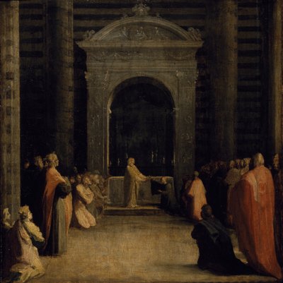 The Offering of the Keys of the City of Siena to the Virgin, on or after 1526 by Domenico Beccafumi