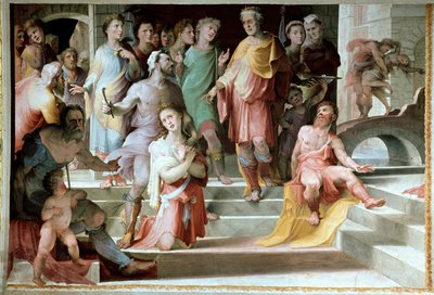 The sacrifice of Seleucos de Locres (Seleucus de Locride) Seleucos to blind his son, in order to punish him for a rape he had committed, preferred to lose one of his eyes. Fresco by Domenico di Giacomo di Pace dit Beccafumi (1486-1551) 1529-1535 Siena, Pal by Domenico Beccafumi