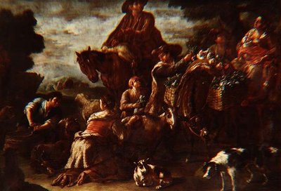 Peasants on Their Way to Market with Girl Milking a Goat by Domenico Brandi