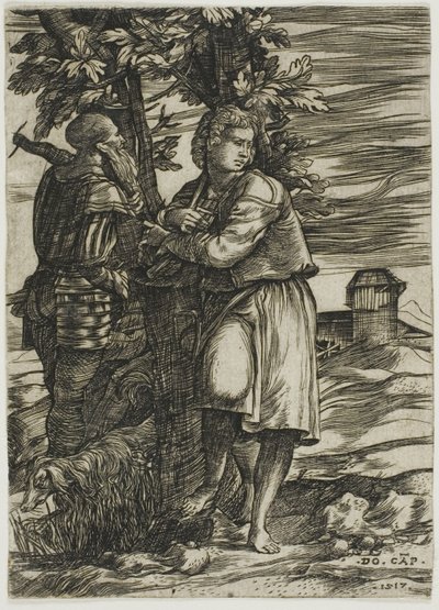 Shepherd and Old Warrior by Domenico Campagnola