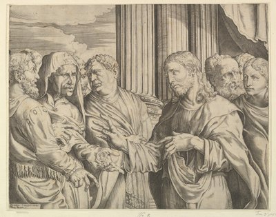 The Tribute Money: Christ Gesturing to a Man with Coins by Domenico Campagnola