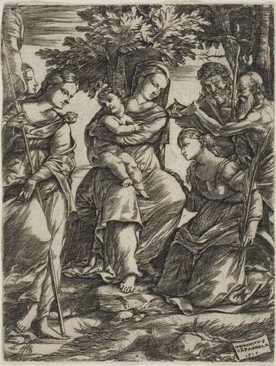Virgin and Child with Saints by Domenico Campagnola