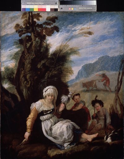 Adam and Eve, Adam Working in the Fields and Evening with Their Two Children Abel and Cain by Domenico Fetti or Feti