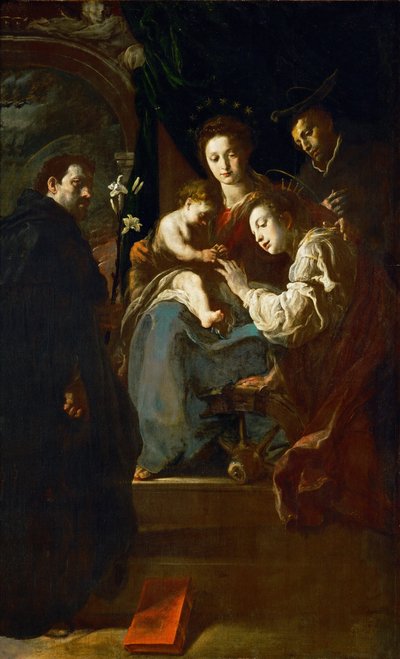 The Mystical Marriage of Saint Catherine with Saints Dominic and Peter Martyr by Domenico Fetti or Feti