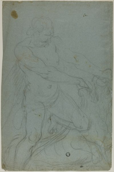 Samson and the Lion (recto); Virgin Mary with Right Arm Extended (verso) by Domenico Fiasella