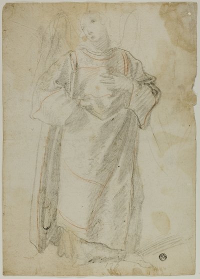 Standing Angel; Study of Face and Drapery by Domenico Fiasella