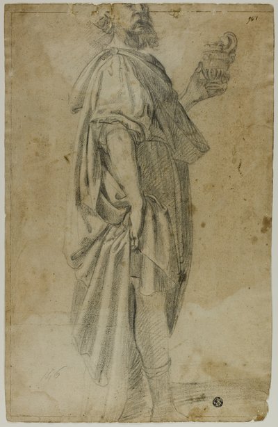 Standing Magus (recto); Sketch of Stable and Trees (verso) by Domenico Fiasella