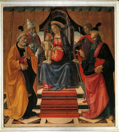 Holy Conversation. The Virgin Mary and Jesus Christ Surrounded by St. Peter, St. Paul, St. Sebastian and Pope St. Clement by Domenico Ghirlandaio