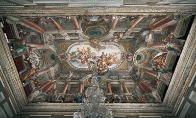 The offer to Jupiter of the keys of the Temple of Janus (or Allegory of Peace) (ceiling of the noble floor, c.1665) by Domenico I Piola