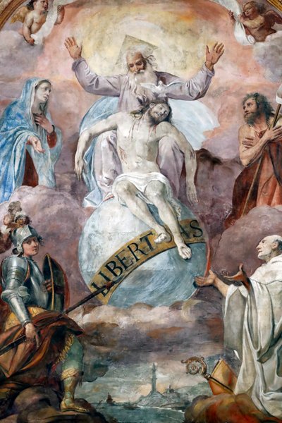 Jesus and God the Father, Fresco, Genoa, Italy by Domenico Il Sarzana Fiasella