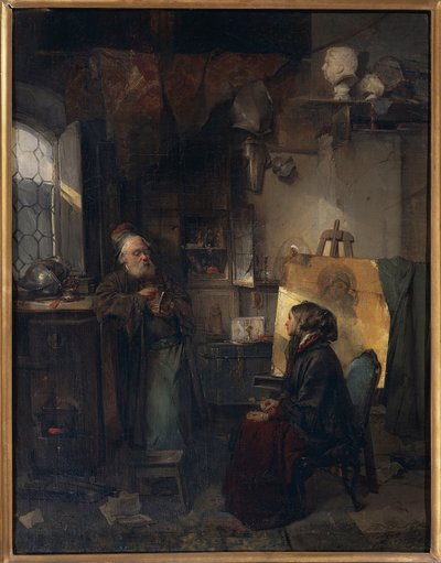 The Aged Moneylender Examining the Last Pieces of Jewelry of Lady Fallen on Hard Times by Domenico Induno
