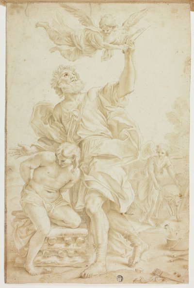 Sacrifice of Isaac (recto); Figure Sketches (verso) by Domenico Piola