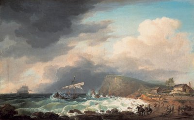 A Shipwreck Off a Coast with Survivors and Rescuers on a Beach by Dominic Serres